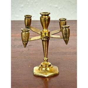 Mini Brass Candelabra 5 Arm England Vintage Candleholder